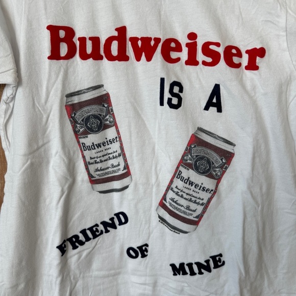 JUNK FOOD Budweiser tee short sleeve navy top friend of mine graphic beer - Picture 2 of 7